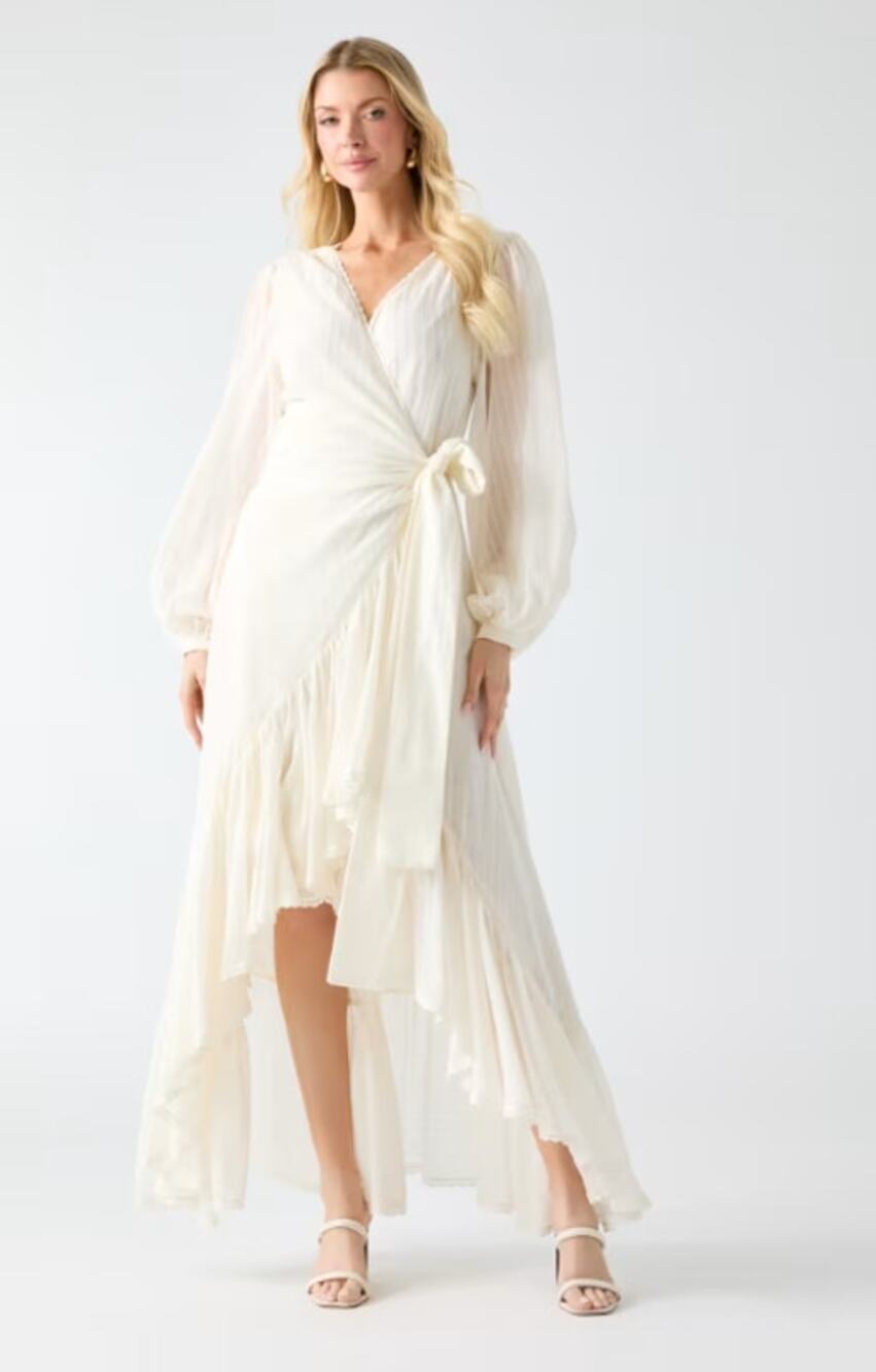 Marciano by Guess Elsa Wrap Dress in Sandy Shore size 40 US 4 Ruffle Hem